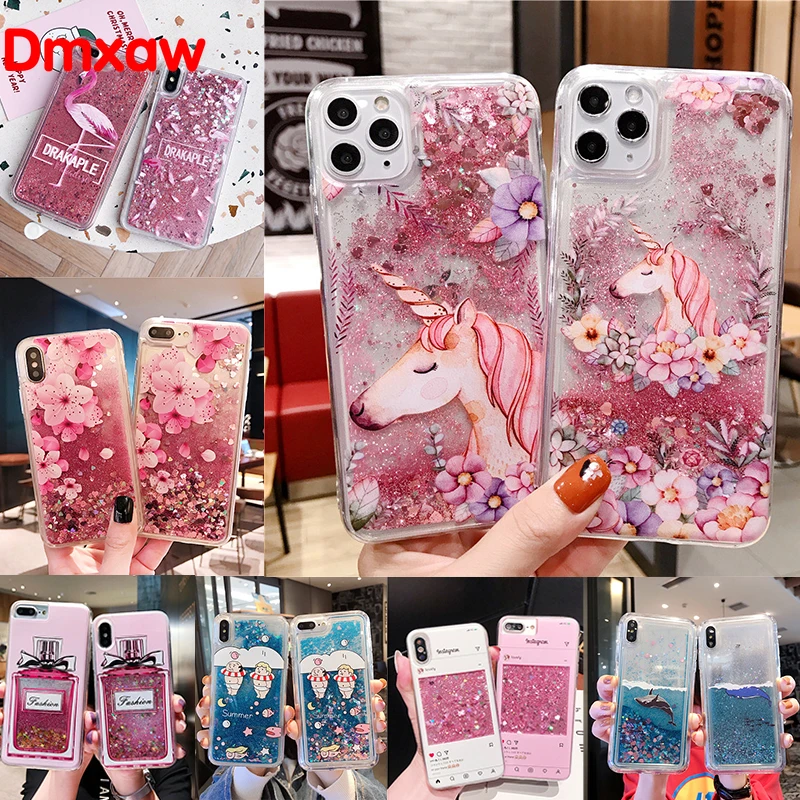 For Xiaomi Redmi 9 9A K30 Pro 8 8A Note 9s 9 Pro Max 8T 8 Pro Cover Floral Unicorn Flamingo Glitter Water Liquid Phone Case