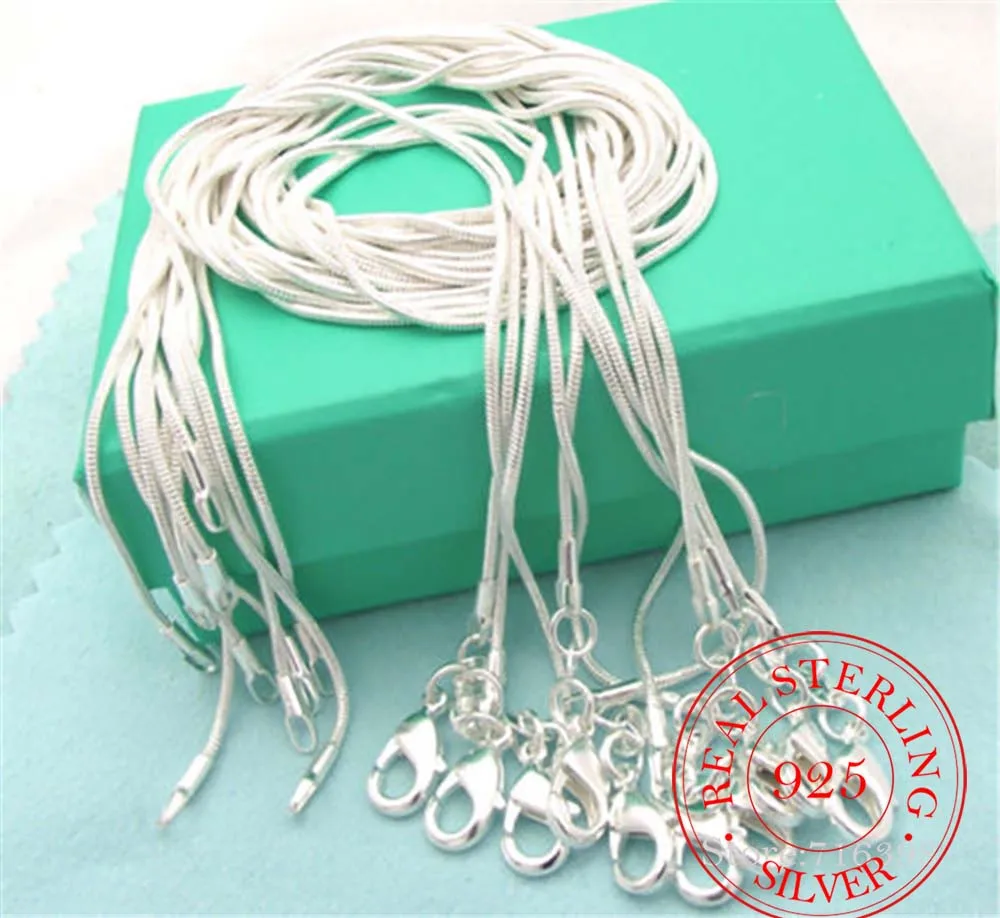 10pcs/lot Promotion! Wholesale 925 Sterling Silver Necklace Silver Fine Jewelry Snake Chain 1MM 16-30inch Necklace for Women Men