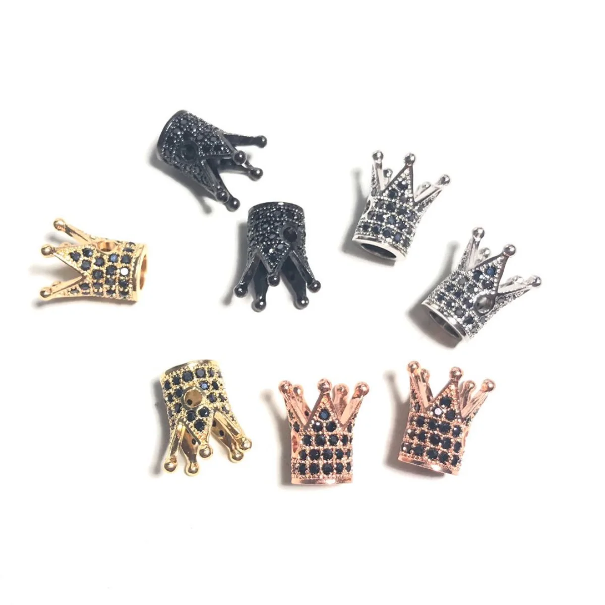 20pcs Clear Black Zirconia Crown Spacers Beads for Women Bracelet Making Girl Jewelry Design Bling Waist Accessory Wholesale