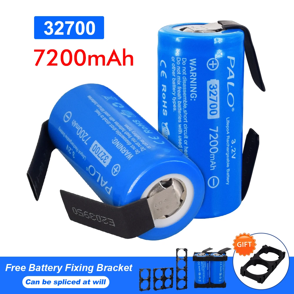 PALO-7200mAh 3.2V 32700 LiFePO4 배터리, 32700 35A 연속 방전 최대 55A 고전력 배터리 + 니켈 시트