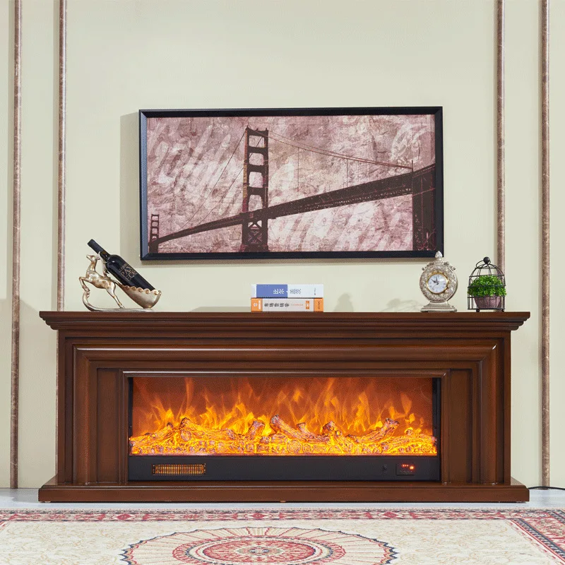 Electric European Style Chimneypiece W180cm Wooden Mantel Firebox Artificial LED Optical Flame Fireplace set TV Stand Bench