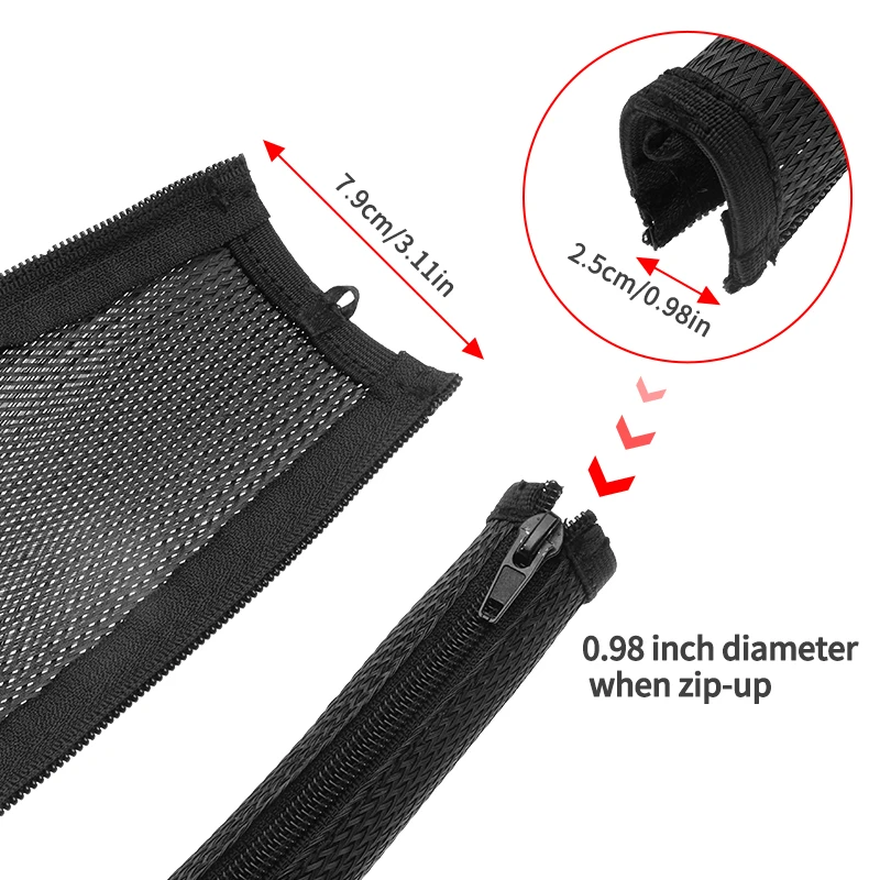 Dropship 1M 25mm Zipper Cable Sleeve Flexible Cable Management organizer Braid Sleeve Wire Protection Insulated black white gray