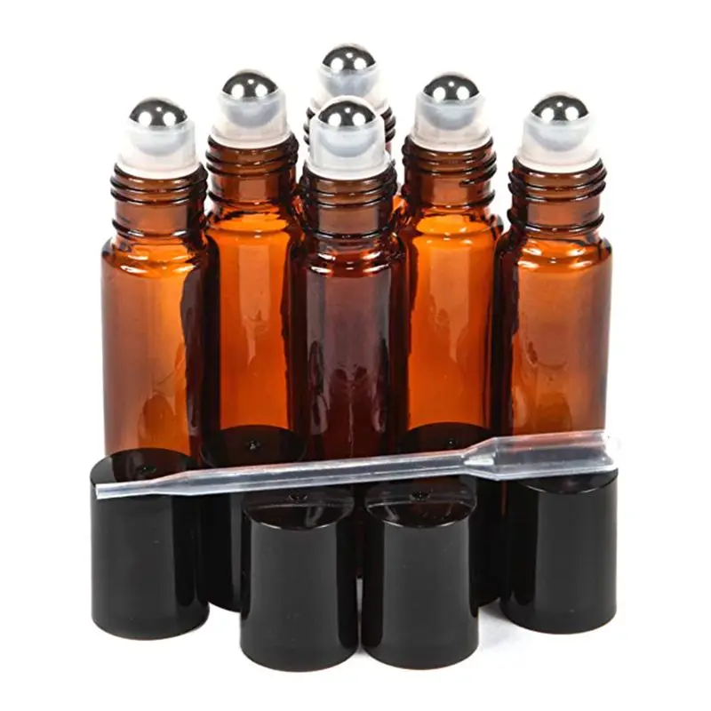 1 Pcs 10 ml Amber Glass Roller Bottle Bottles with Removable Stainless Steel Roller Ball for Essential Oil Perfume