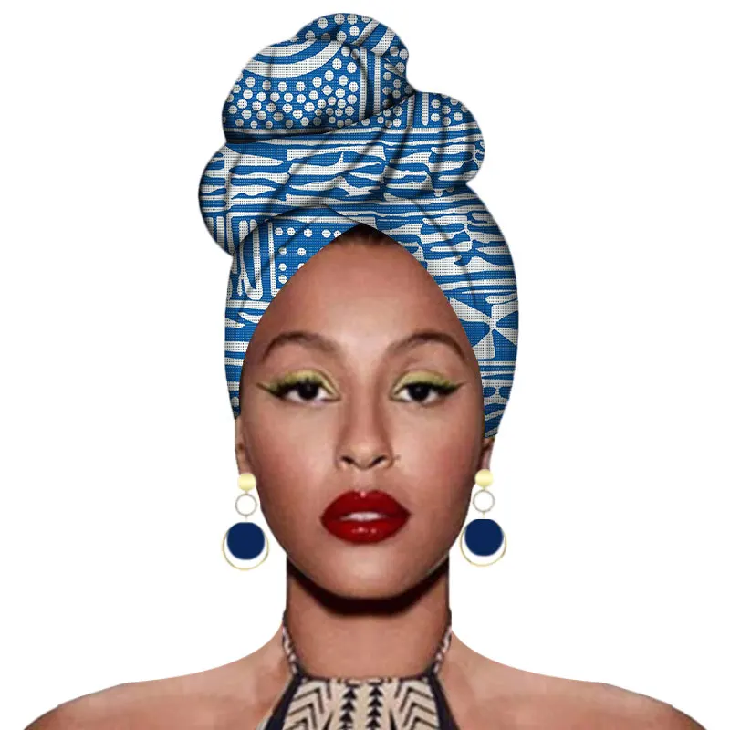 

2021 fashion african headwraps+earings 2 piece sets for women bazin riche african head scarf set Headband Turban Ankara Wax Wrap