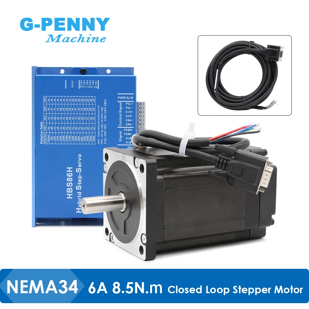 

Nema 34 8.5N.m Closed Loop Stepper Motor kit HBS86H + 86HS85N 1200Oz-in Hybrid Stepper Servo Motor DC(30-110V) AC(18-80v)