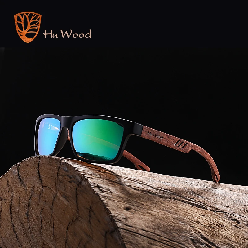 HU WOOD Zebra Wood Sunglasses For Men Fashion Sport Color Gradient Square Sun glasses Driving Fishing Mirror Lenses GR8016