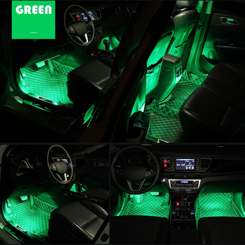 48 LED Remote App Control Light Strip DIY Mode and Music Sync Under Dash Lighting With USB Car Charger DC12V Interior Lights