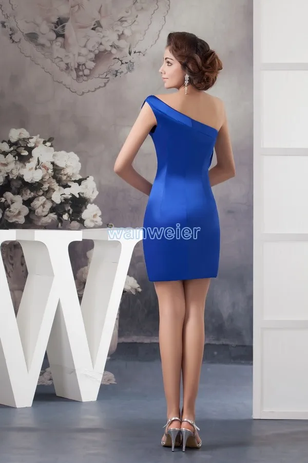 free shipping 2018 new design one shoulder women\'s formal gown blue custom size crystal short bridesmaid dresses