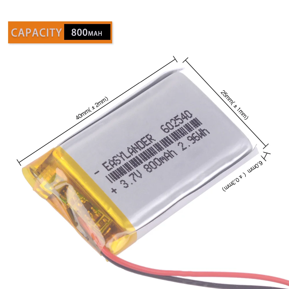 602540 3.7V 2.2wh 800mAh akumulator litowo-jonowy polimerowy do Mp3 DIY PAD DVD DVR e-book zestaw słuchawkowy Bluetooth 652540