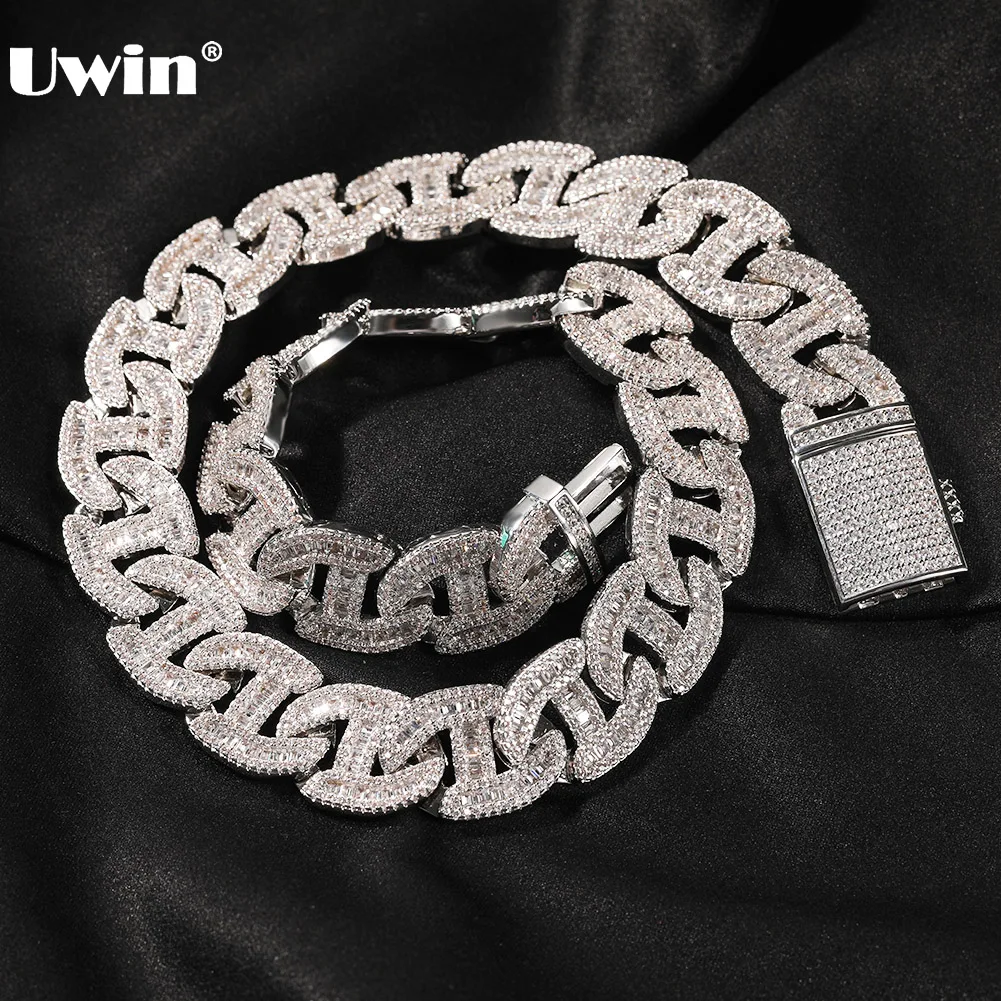 

UWIN 17MM Heavy Miami Baguettecz Zircon Necklaces for Men Iced Cuban Link Chain AAA CZ Prong Setting Necklaces Hip Hop Jewelry