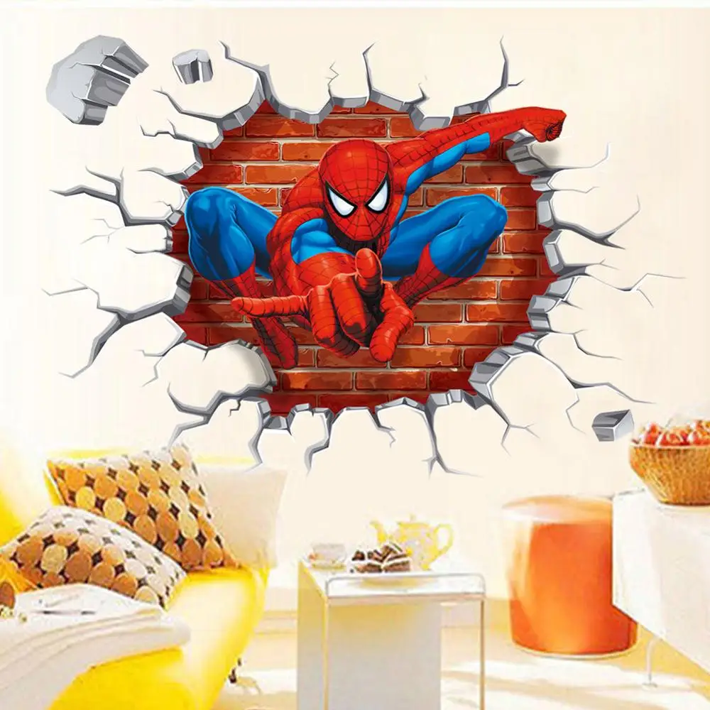 Pegatinas de pared de dibujos animados de Spiderman, superhéroe de Marvel, pegatina extraíble impermeable, Mural para fondo de sala de estar, decoración de habitaciones de niños