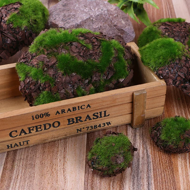 6PCS Wood Stone Multi-shaped Planting Moss Blocks DIY Simulation Green Plants For Garden Decoration