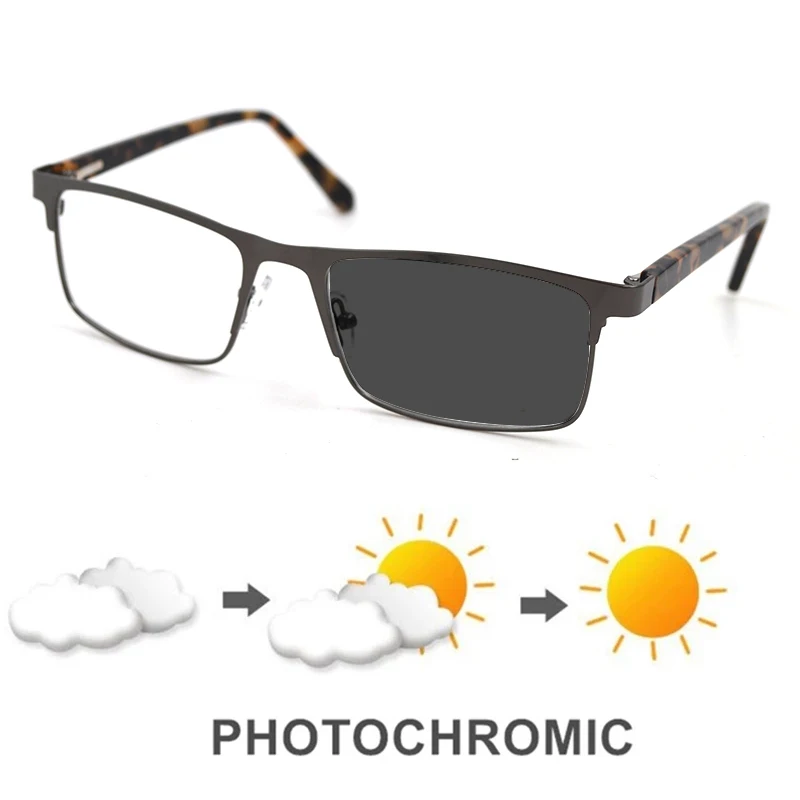 ใหม่ Photochromic แว่นตาสายตาสั้นสำหรับ Man แว่นขยายสี่เหลี่ยมผืนผ้าครึ่งกรอบสายตาสั้นแว่นตาขับรถแว่นตากันแดด