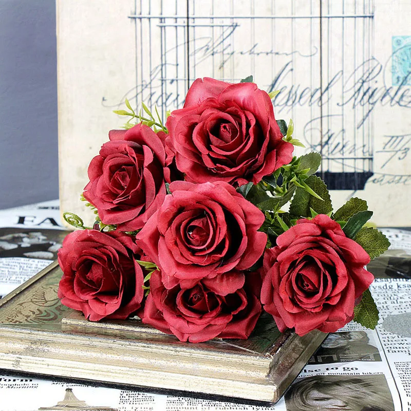 YO CHO Artificial Silk Rose Flower  6 Heads  Home Decoration  Wedding Party Aritificial Rose Flower