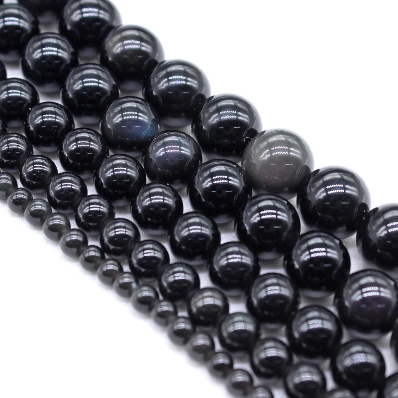 Natural Stone Black Obsidian Stone Round Loose Beads 15\