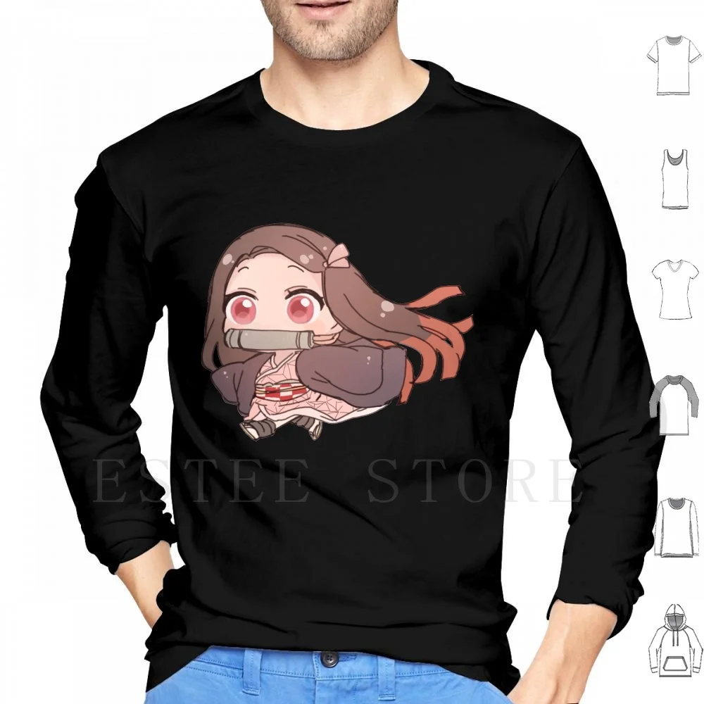 Nezuko Kamado Chibi Kimetsu No Yaiba Hoodies Long Sleeve Demon Anime Waifu Cute Weeb Hot Sale