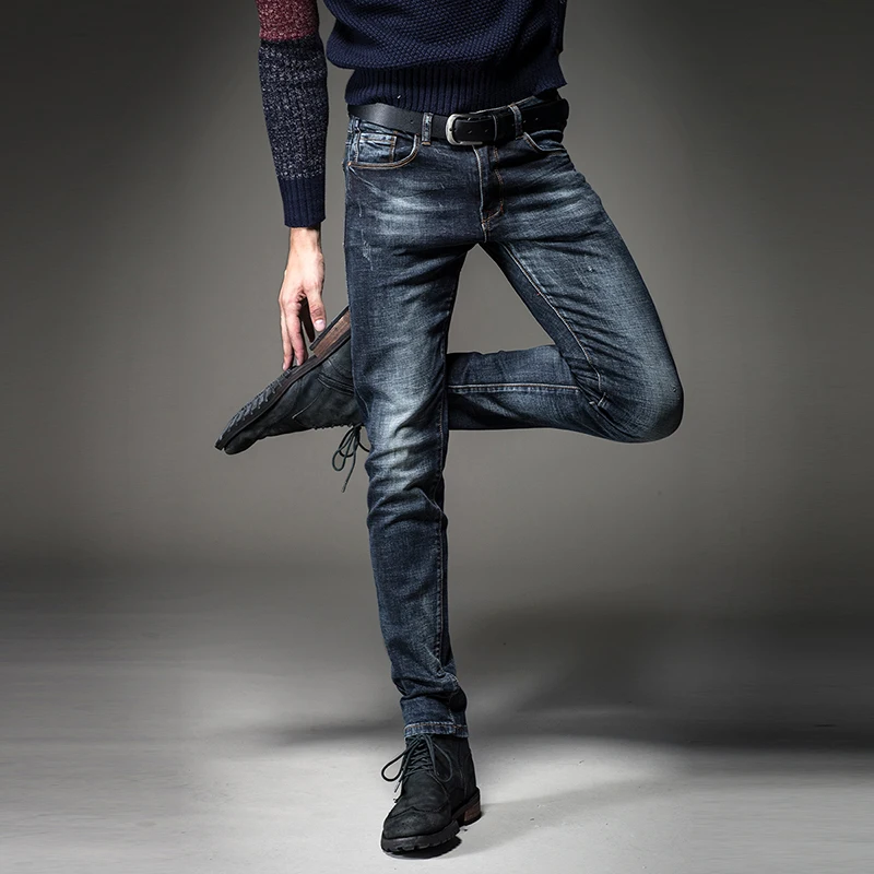 Blue Jeans Men Fashion Classic Slim Fit Pencil Pants Streetwear Stretch Denim Trousers