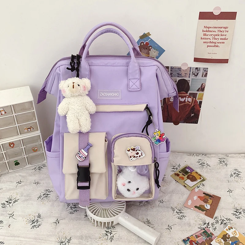 2021 Preppy Purple Backpack Women Waterproof Candy Colors Backpacks Fancy High School Bags for Teenage Girl Cute Travel Rucksack