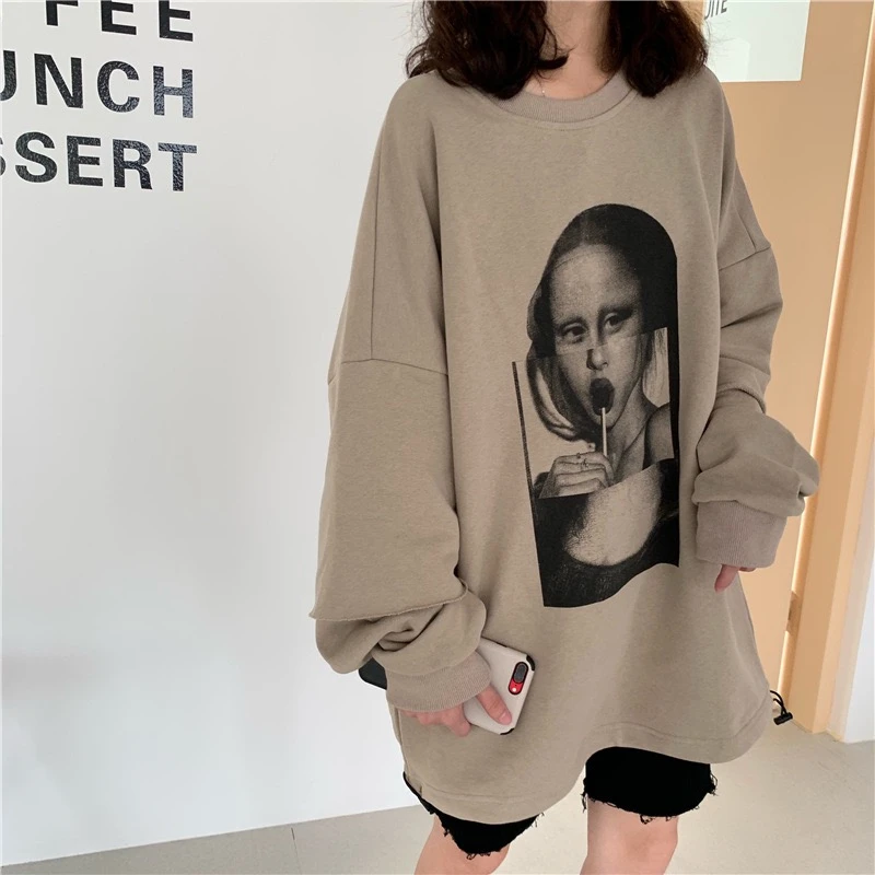 LMQ NEW 2020Fall Winter Women Round Neck Long Sleeve Sweatshirts Hoodies Korean Oversize Casual Fashion Basic Pullovers Tops Tee