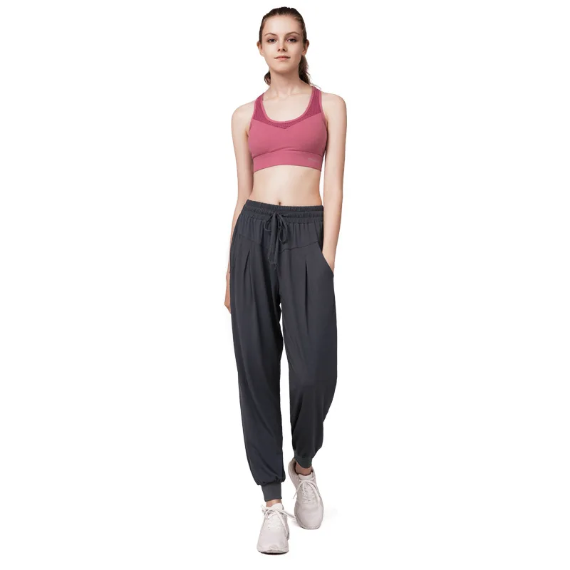 Summer Thin Section Quick Dry Sweatpants Female Loose Beam Foot Running Fitness Solid Color Pocket High Waist Yoga Pants
