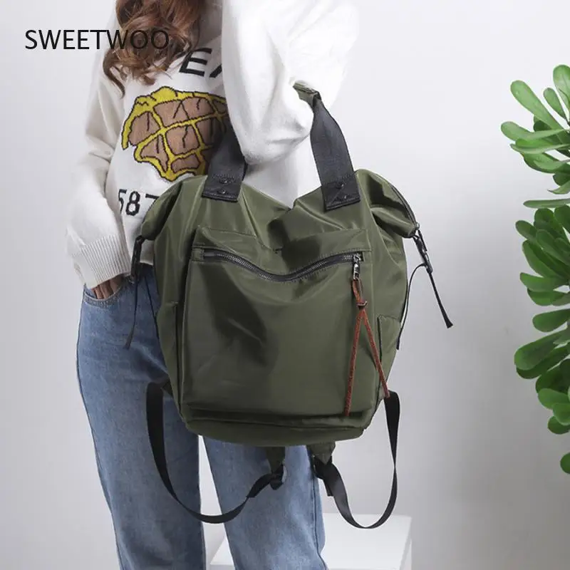 

Fashion Nylon Waterproof Backpack Women Large Capacity Schoolbags Casual Solid Color Travel Laptop Backpack Teen Girls Bookbags