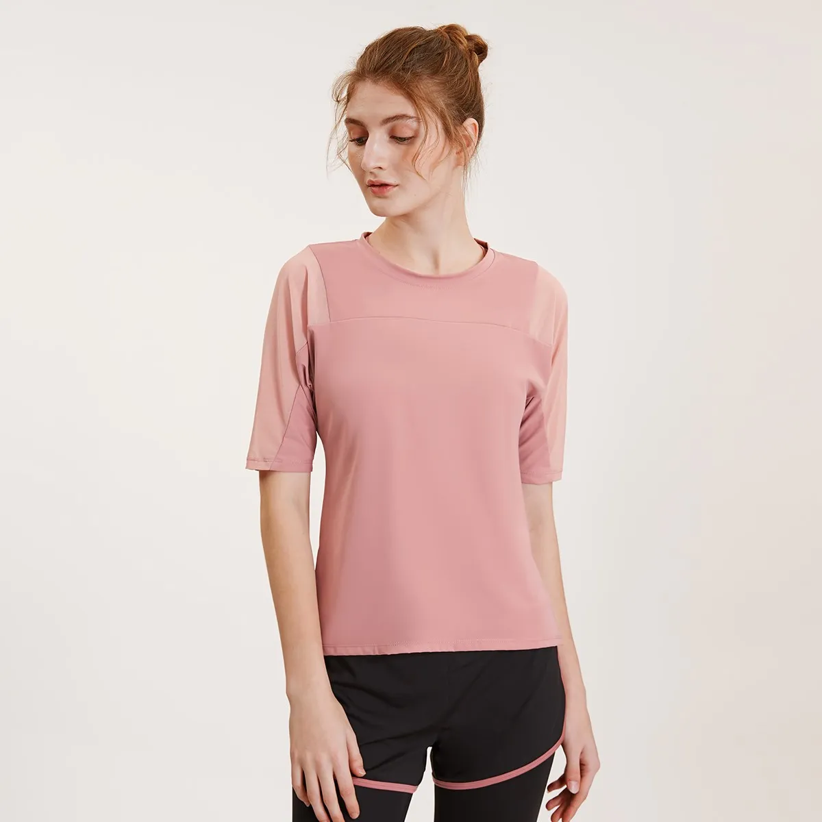 Vansydical – t-shirt en maille épissée pour femme, haut d'entraînement, Fitness, course à pied, à manches courtes