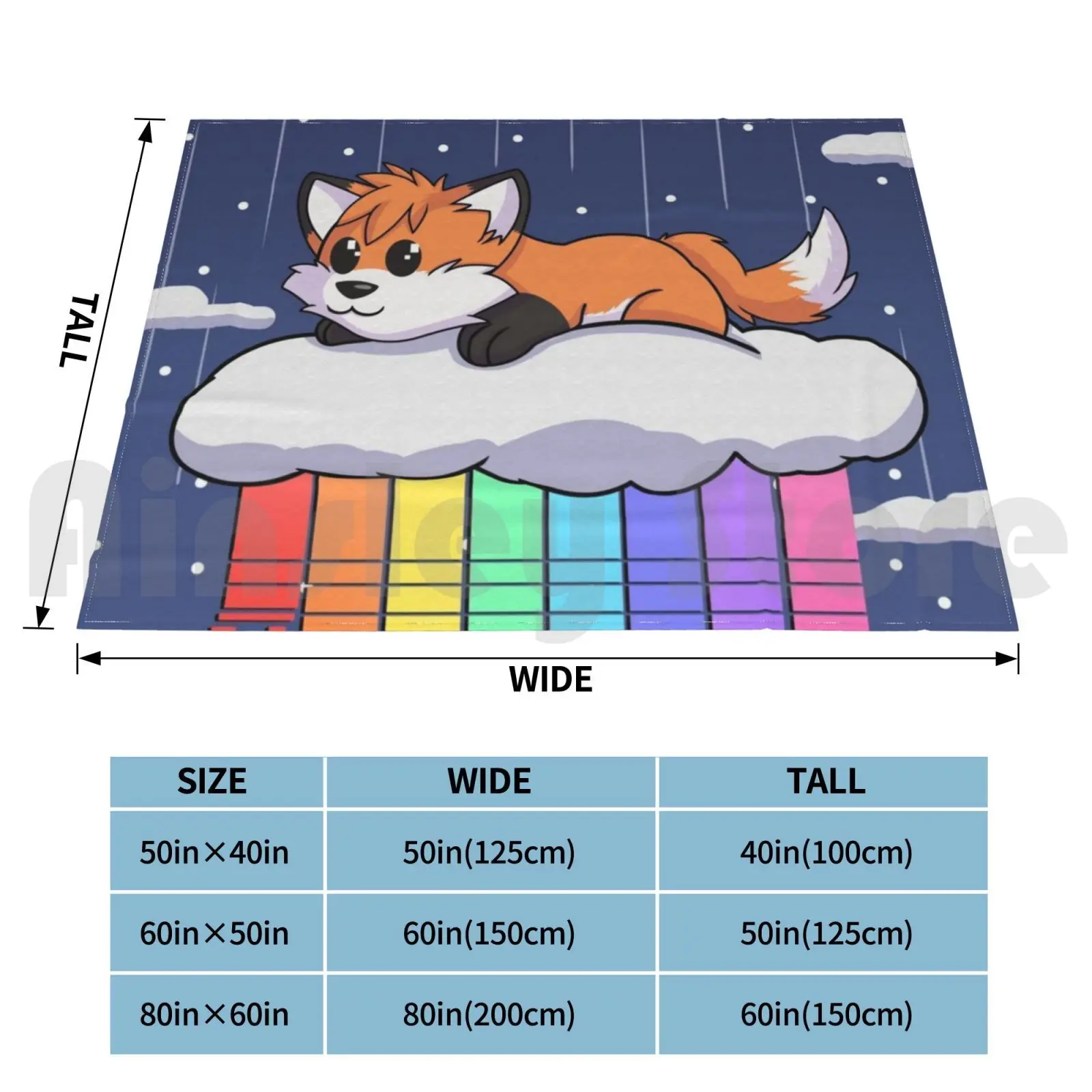 To The Stars Blanket Fashion Custom Fox Kodatzune Space Rainbow Cloud Lightspeed Cute Dog 2d Colorfull Kawai