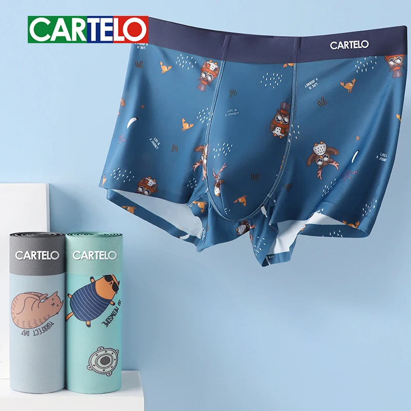 CARTELO Men\'s Pure Cotton Boxer Cartoon Print Graphene 3A Antibacterial Underwear Moisture Absorbent Soft Elastic Male Underpant