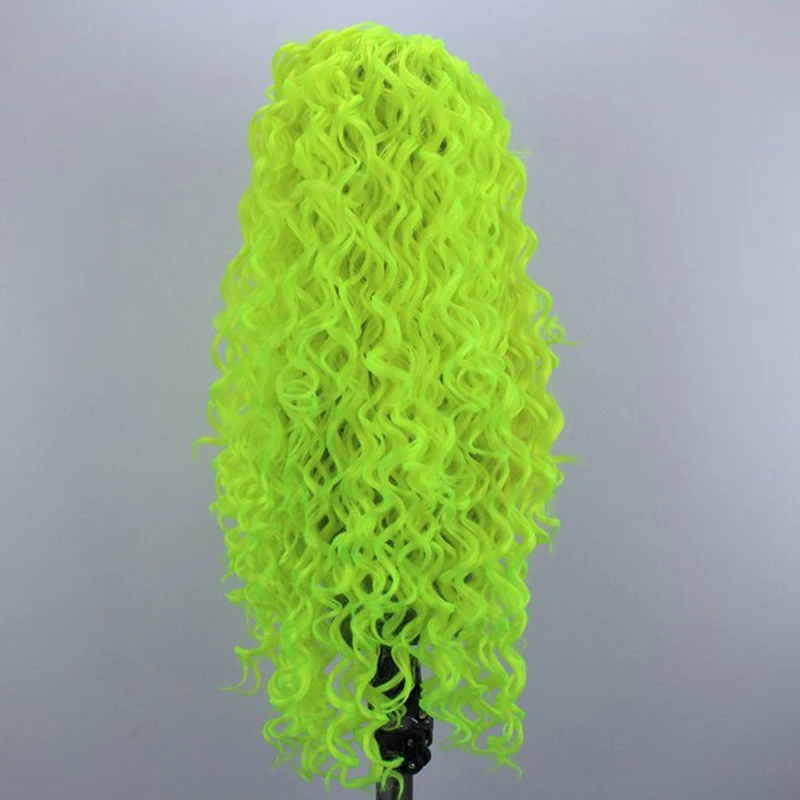 WEBSTERWIGS Fluorescent Green Long Curly Wig Glueless Heat Resistant Fiber Hair Synthetic Lace Front Wigs For Women