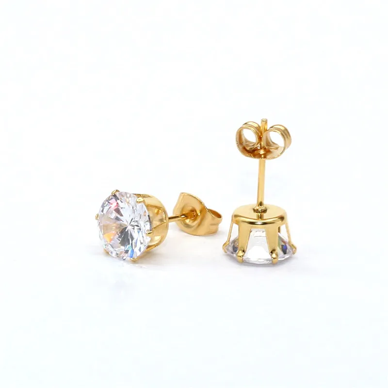 Klassische Ohrstecker aus Edelstahl, weiß, mit AAA-runden weißen Zirkonia-Steinen, 3 mm. – Detail 23