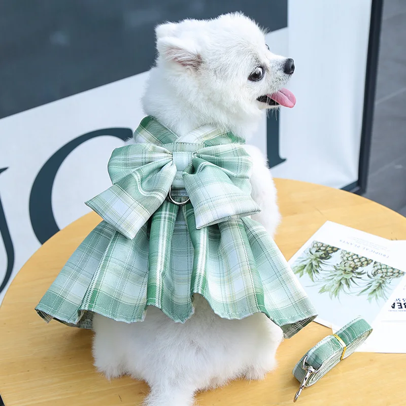 Gitter Hund Kleid Harness Und Leine Set Schöne Pet Hund Kleidung Für Kleine Hunde Chihuahua Rock Französisch Bulldog Welpen Kleid kragen – Detail 34