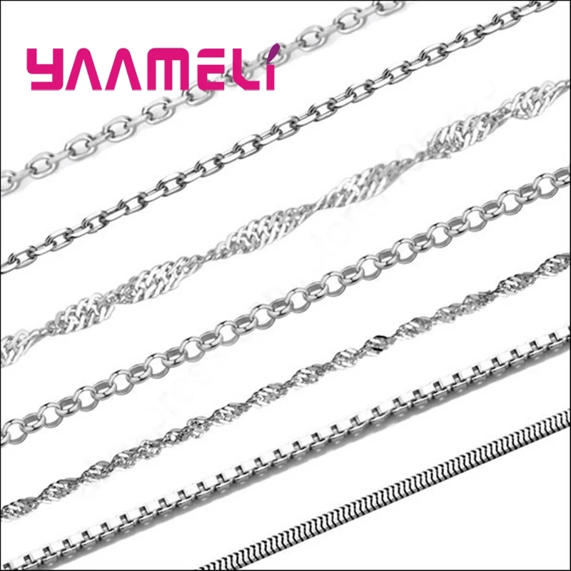 Genuine 925 Sterling Silver Link Chain Jewelry 10 Styles Mixed Collar Necklace with Lobster Clasps 10PCS Whoesale 16-30 Inch