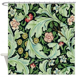 William Morris Shower Curtain Vintage Style Botanical Flowers And Plants Green Leaves Art Nouveau Waterproof Decorative Bathtub