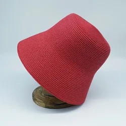 Summer Woven Cloche Bucket Hat Plain Sun Hat for Women French Retro Style Wide Brim Red Black Straw Hat Couture Derby Ladies Hat