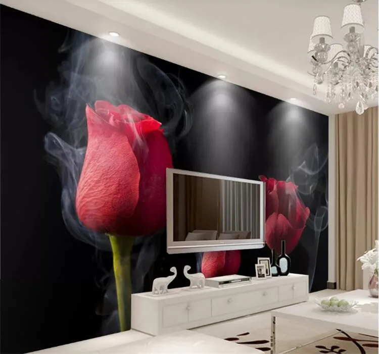 

wallpapers for living room Romantic smoke red roses TV backdrop wall wallpaper for walls 3 d papier peint mural 3d