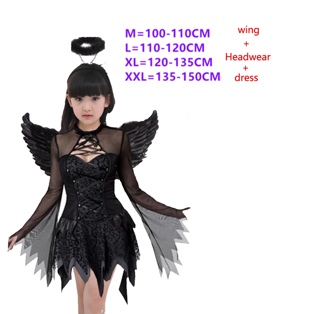 Halloween Witch Costume for Girl Vampire Witch Tutu Dress with Headband Bat Wings Gothic Vintage Sexy Slim Carnival Party Dress