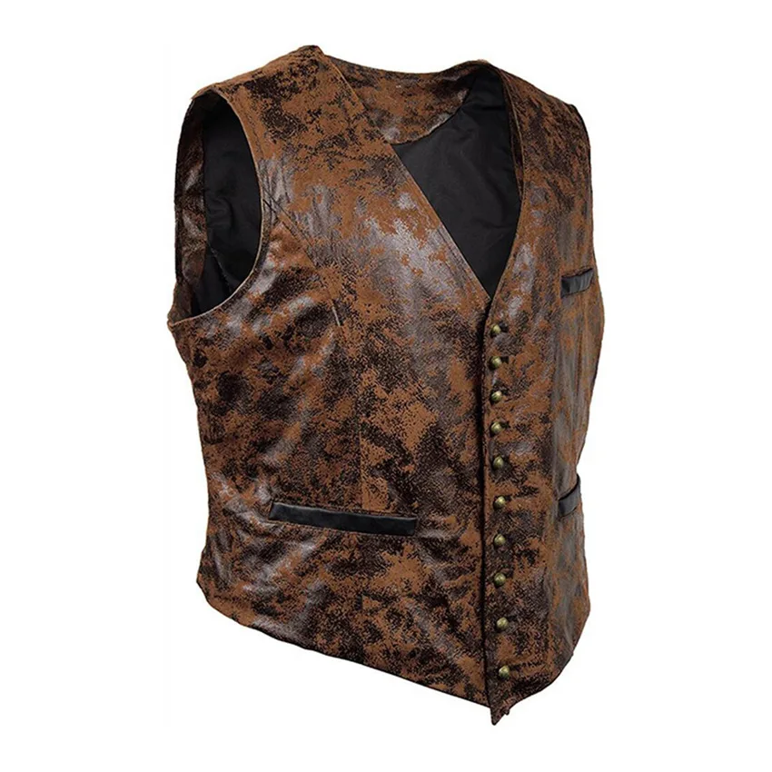 Men\'s Steampunk Cosplay Costume Vest Jacket New Rivet Button Faux Leather Cowboy Waist Coat Chalecos Para Hombre