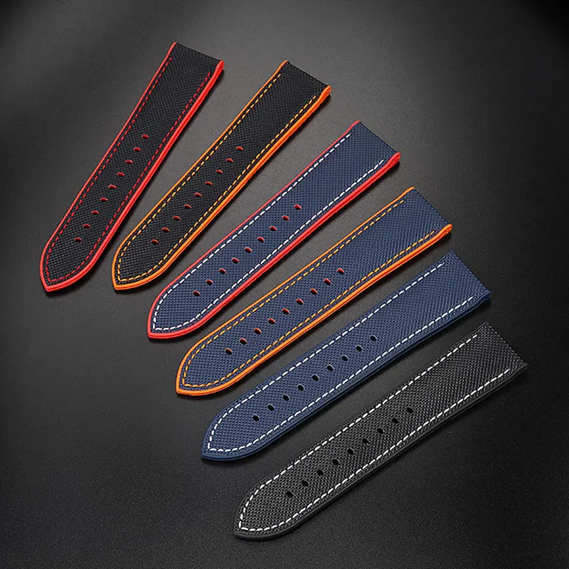 Carbon fiber rubber watchband 19 20mm 21mm 22mm 23  24mm for Longines Seiko omega Hamilton silicone strap wristband accessories