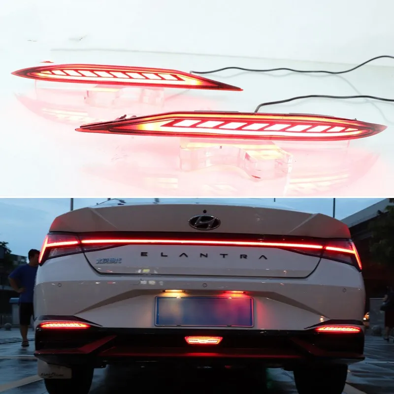 

LED Rear Fog Lamp For Hyundai Elantra 2021 2022 12V Car Bumper Light Brake Light Reflector 3-in-1 Functions Signal Lamps