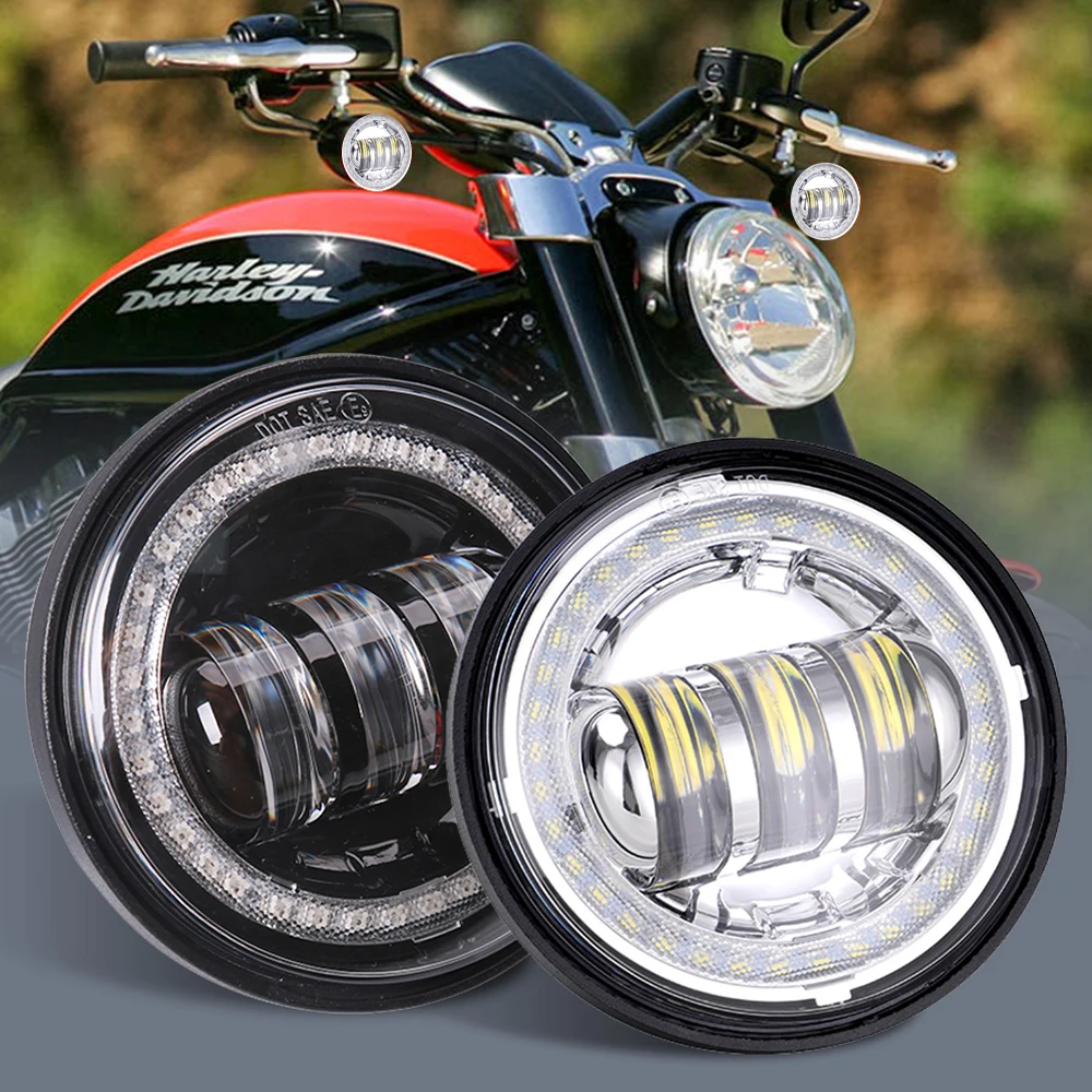 7 Inch Round LED Motorcycle Headlight +4.5 Inch Fog Lights Adapter Ring for Harley Touring Electra Glide Road King Street Glide