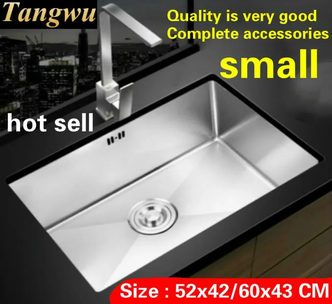 

Free shipping Apartment kitchen manual sink single trough do the dishes food-grade 304 stainless steel hot sell 52x42/60x43 CM