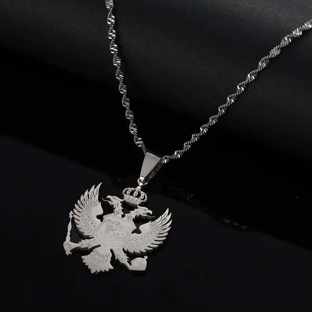 Stainless Steel Trendy Albania Eagle Pendant Necklaces Gold Color Ethnic Women Men Chain Jewelry