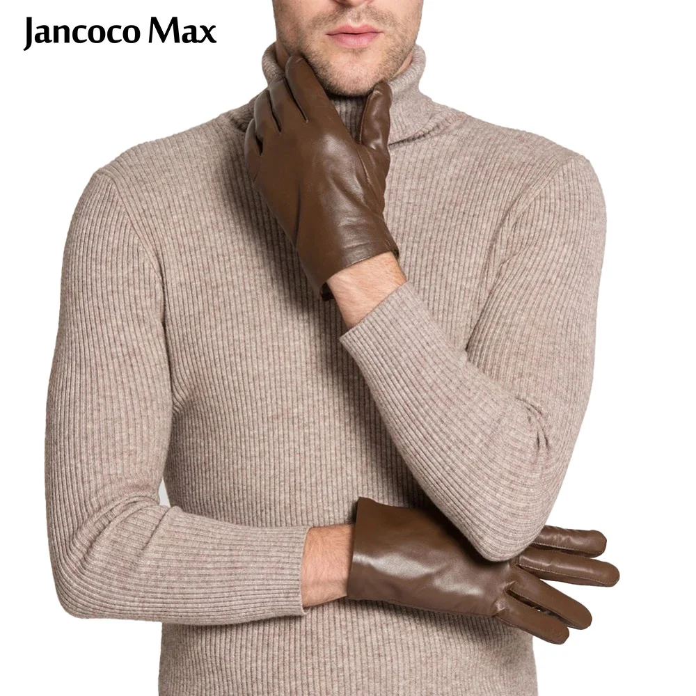 Jancoco Max Black & Brown New Genuine Sheepskin Leather Gloves Winter Warm New Brand Driving Mittens For Men's S2058