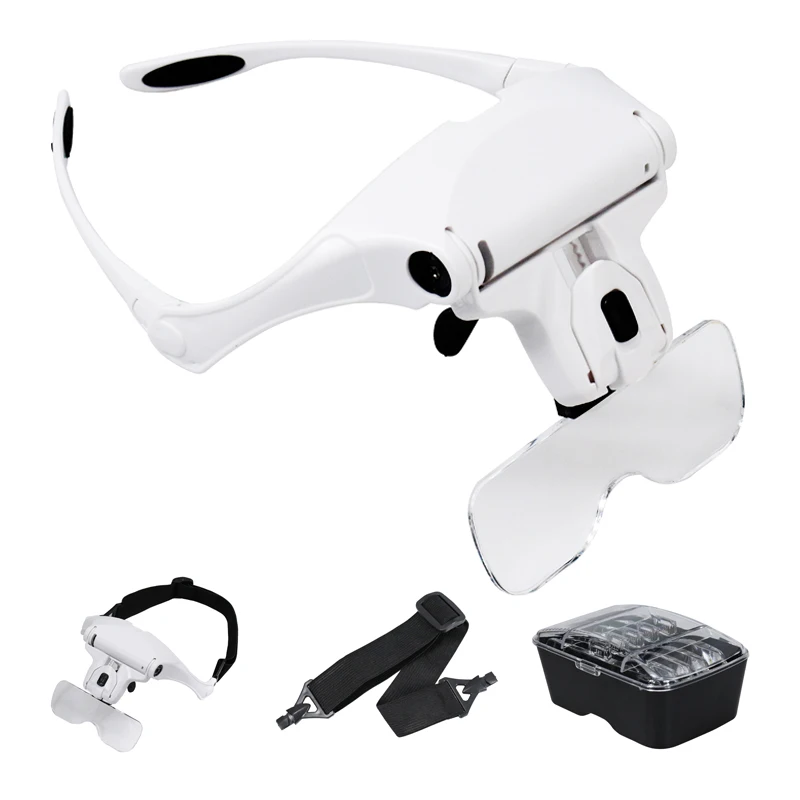 Magnifying Glasses LED Light Lamp Head Loupe Jeweler Headband Illuminated Magnifier Eye Glasses Reading Repair Soldering Tools