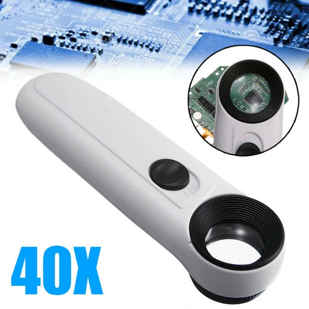 40X Jeweler Eye Hand Held Magnifying Magnifier Loupe Loop With 2 LED&ON/OFF Switch Reading Jewelry/Watch Repairing