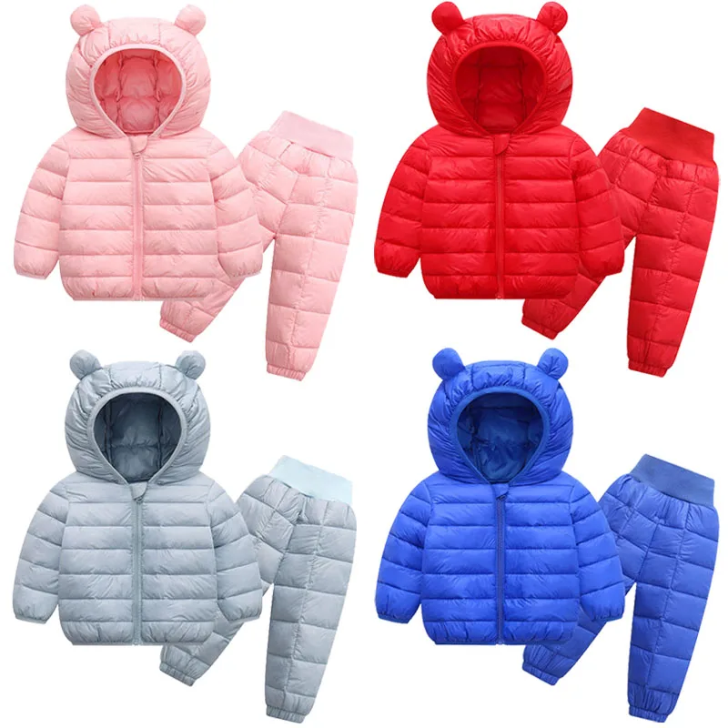 Children Winter Clothing Sets Baby Boy Keep Warm Hooded Down Jackets Pants Clothing For Girls Snowsuit Coats Ski Suit 2021 New