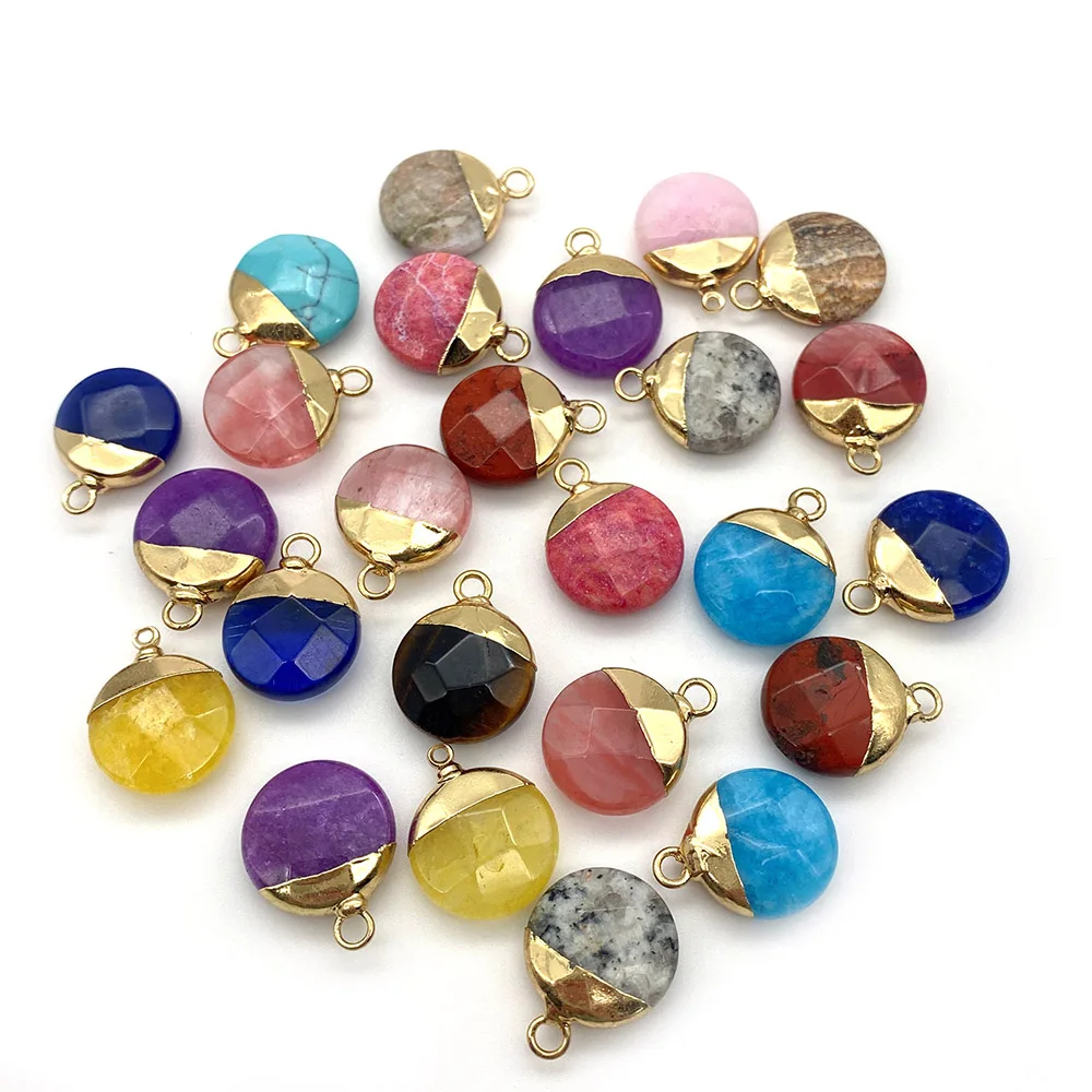 5pcs/pack Natural Semi-precious Stone Charms Round Section Pendants DIY for Making Necklace Earrings 16 Colors 15x19mm Size