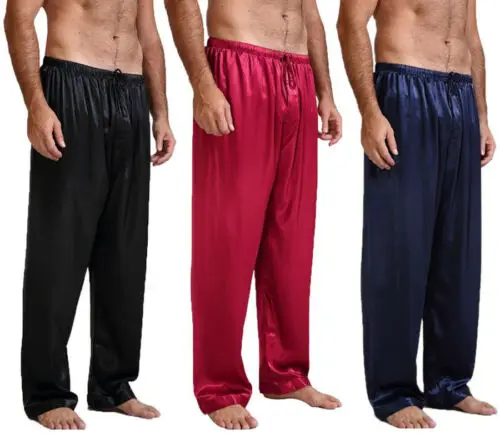 Summer New Mens Loose Satin Pants Sleep Bottoms Nightwear Ice Silk Home Pajamas Sleepwear Trousers 4 Colors