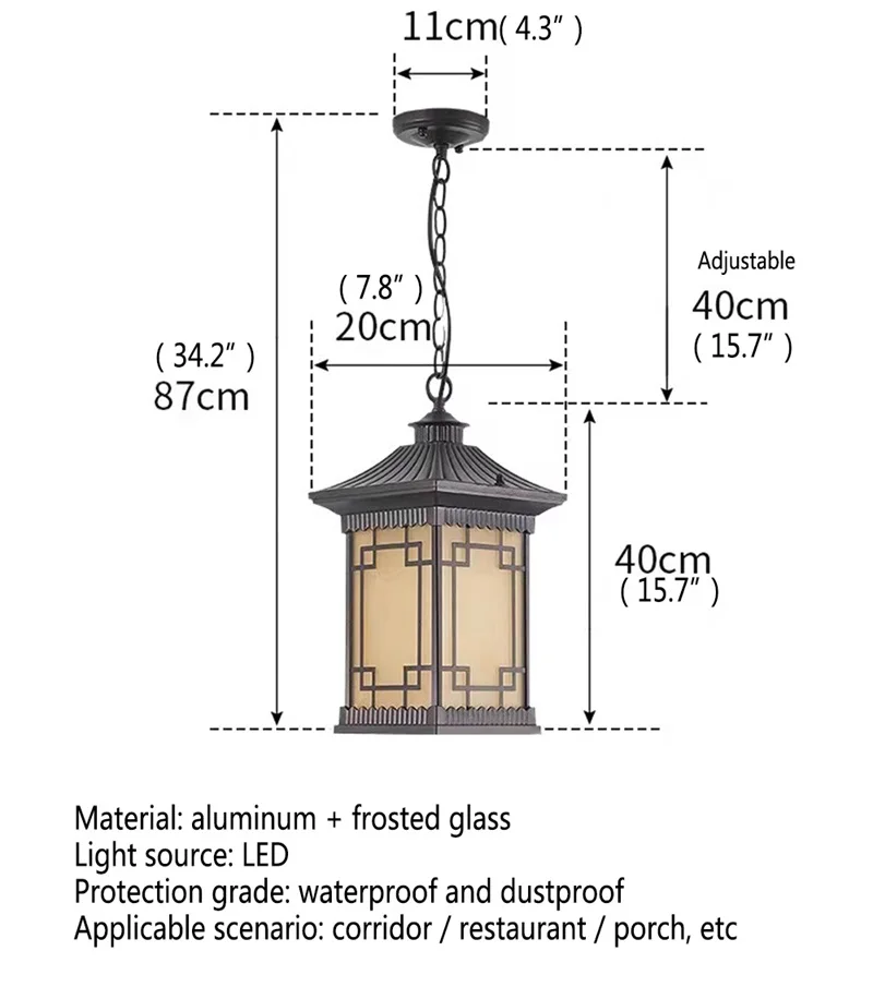 8M Classical Pendant Light Outdoor Retro LED Lamp Waterproof for Home Corridor Decoration