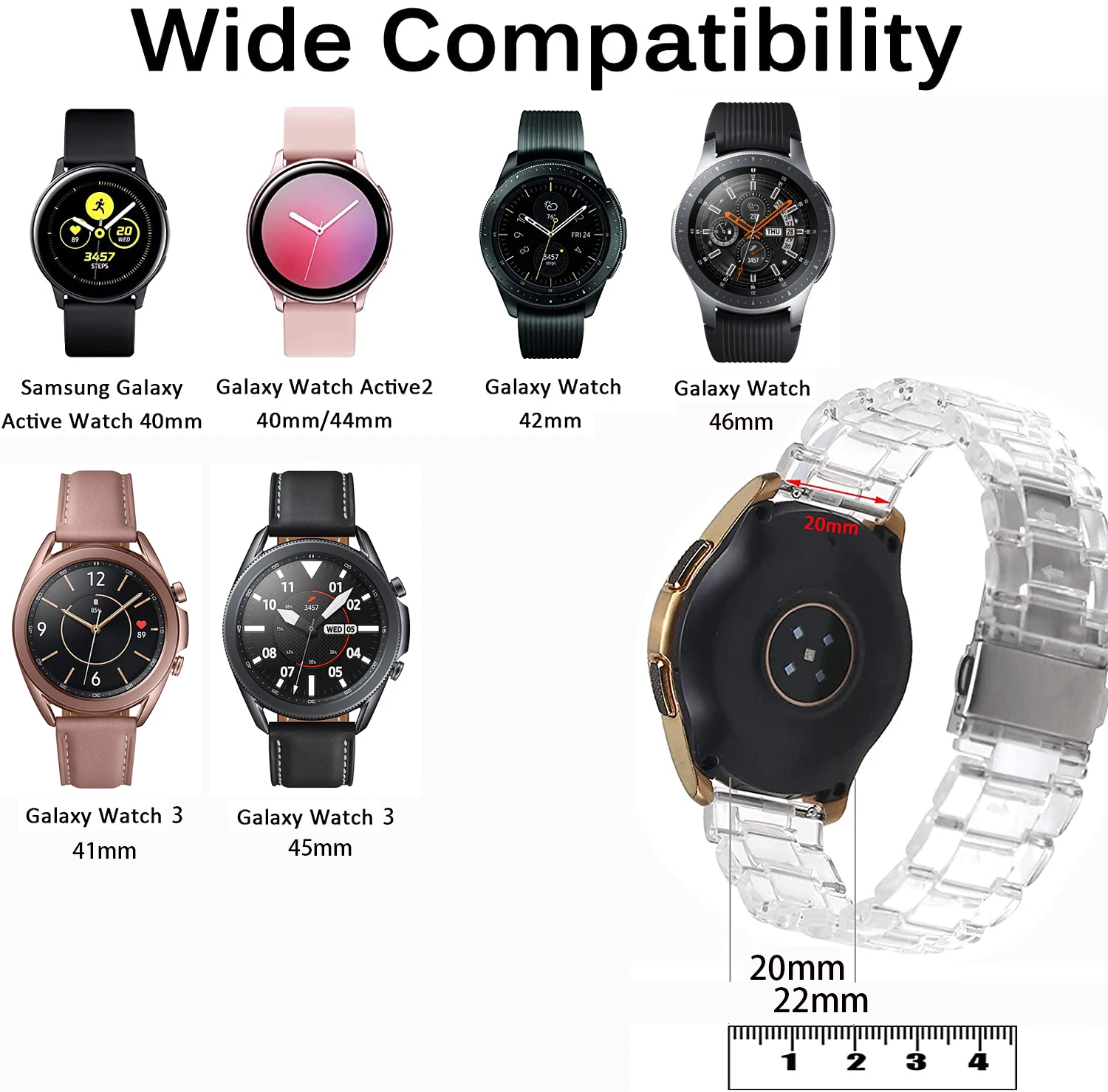 Samsung-Correa activa transparente de resina para reloj Active 2 /watch3, banda de muñeca para reloj Active 2 /watch3 41 45mm, para reloj 4/classic